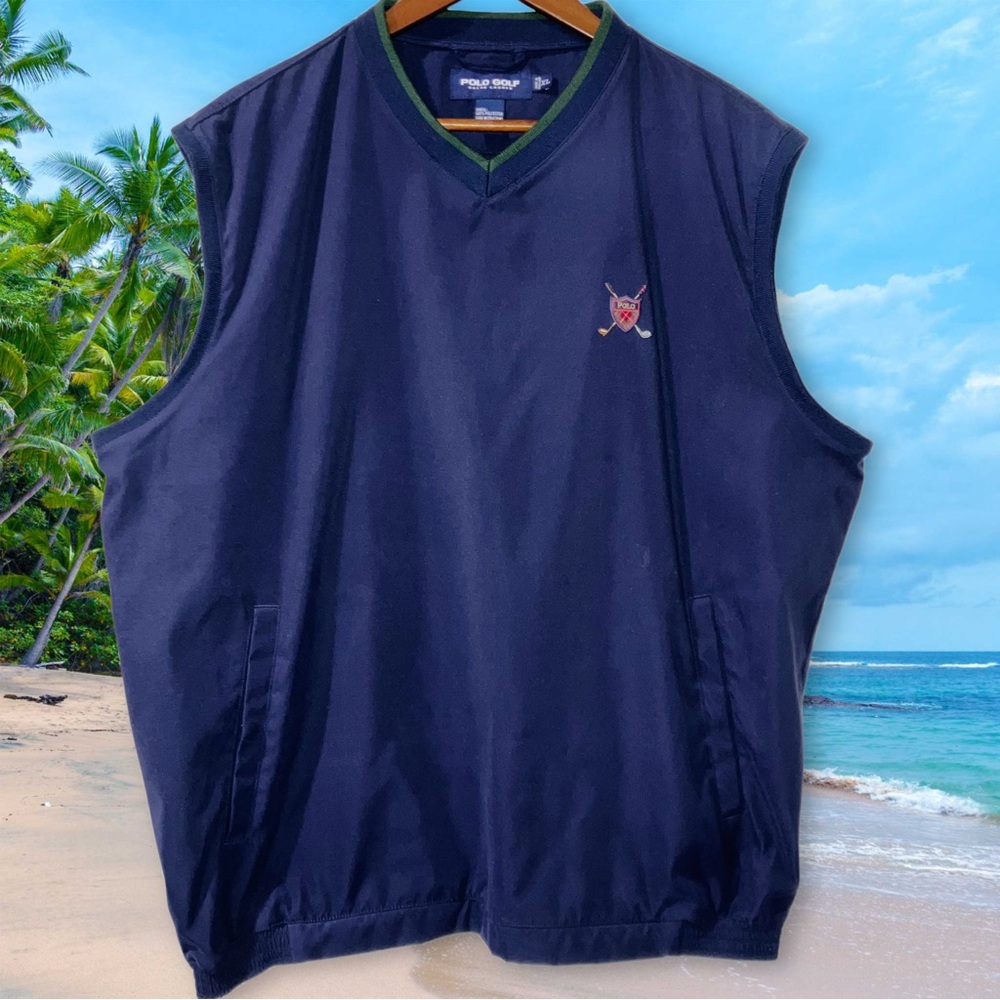 Vintage Ralph Lauren Polo Golf Windbreaker Navy Blue Embroidered Crest Logo XL